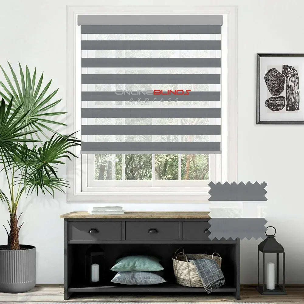 Plain Soft Charcoal Grey Motorised Day and Night Blind - Online Blinds Express