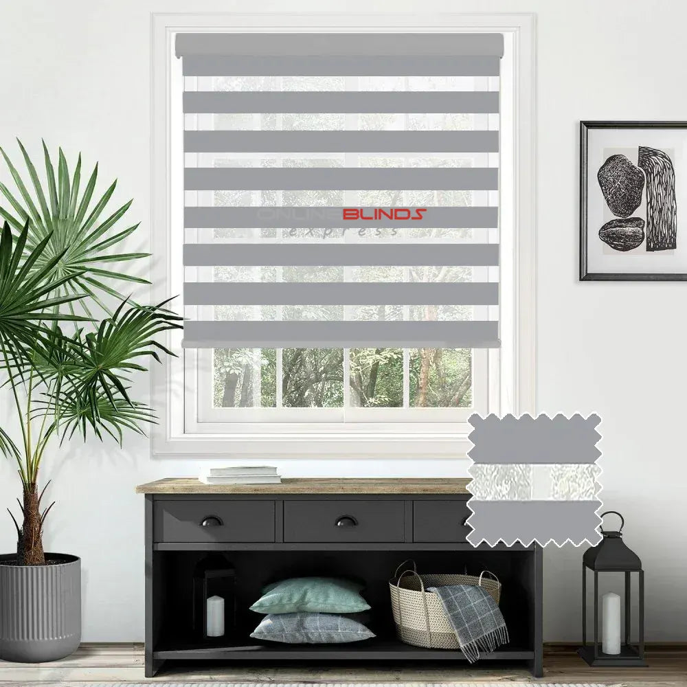 Dimout Rome Silver Motorised Day and Night Blind - Online Blinds Express