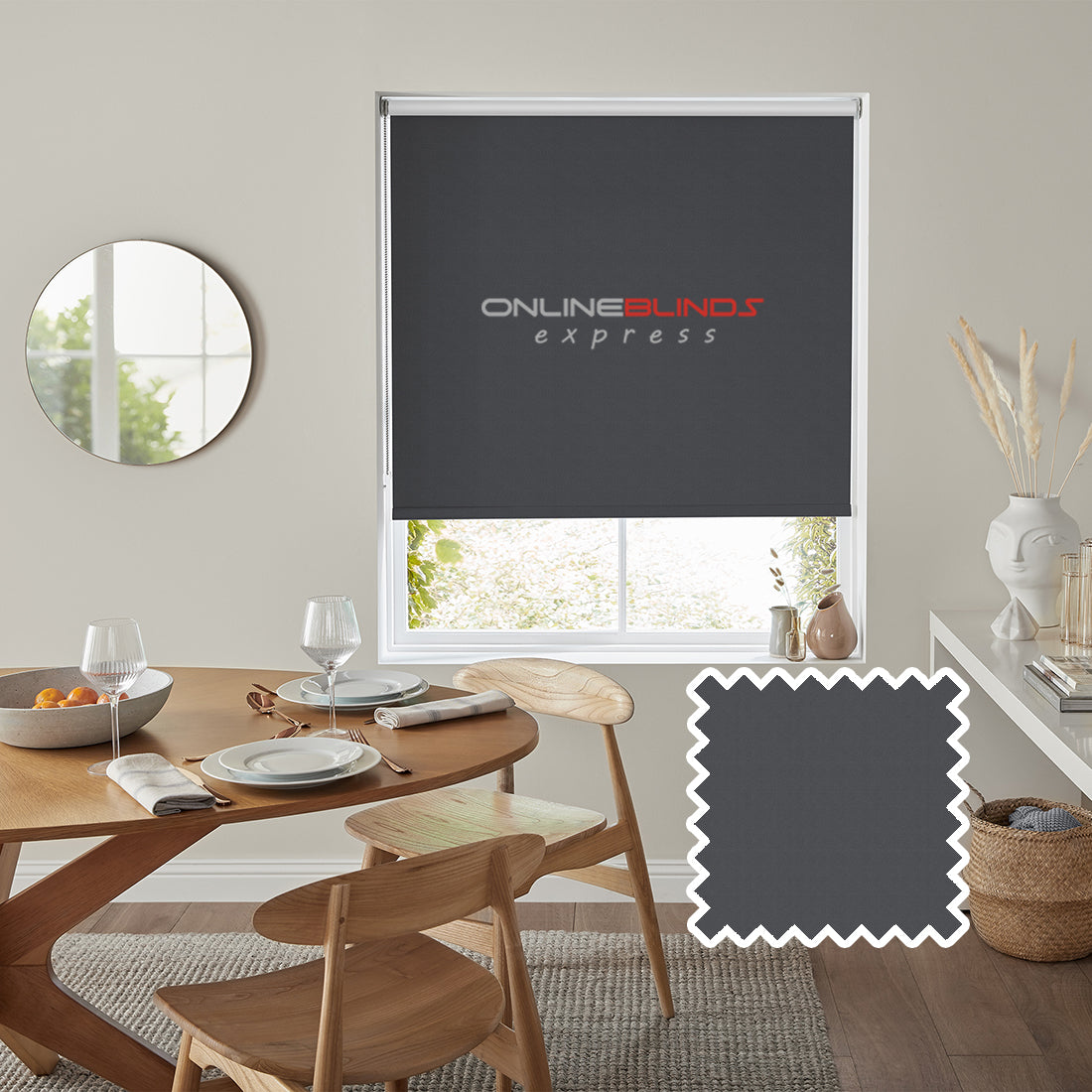 Wisteria B/O Dark Grey - QuickFit No Drill Roller Blinds - Online Blinds Express