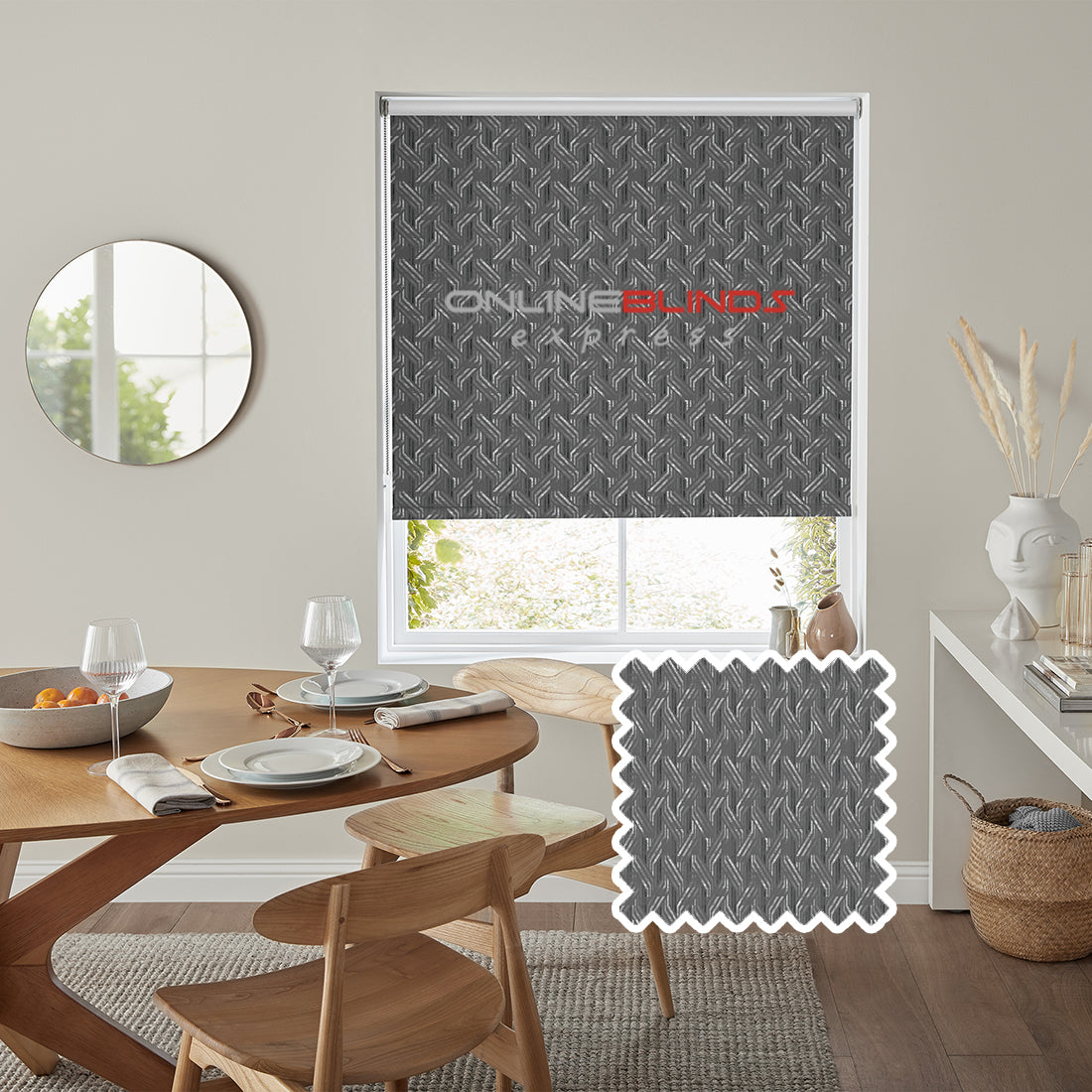 Simetric B/O Charcoal - QuickFit No Drill Roller Blinds - Online Blinds Express