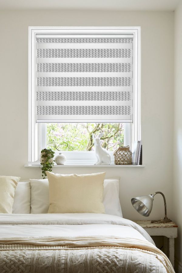 Plain Soft Grey Motorised Day and Night Blind