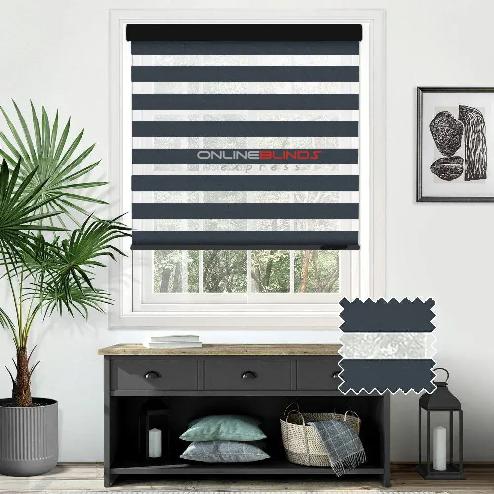 Blackout Pitch Charcoal Grey Motorised Day and Night Blind - Online Blinds Express
