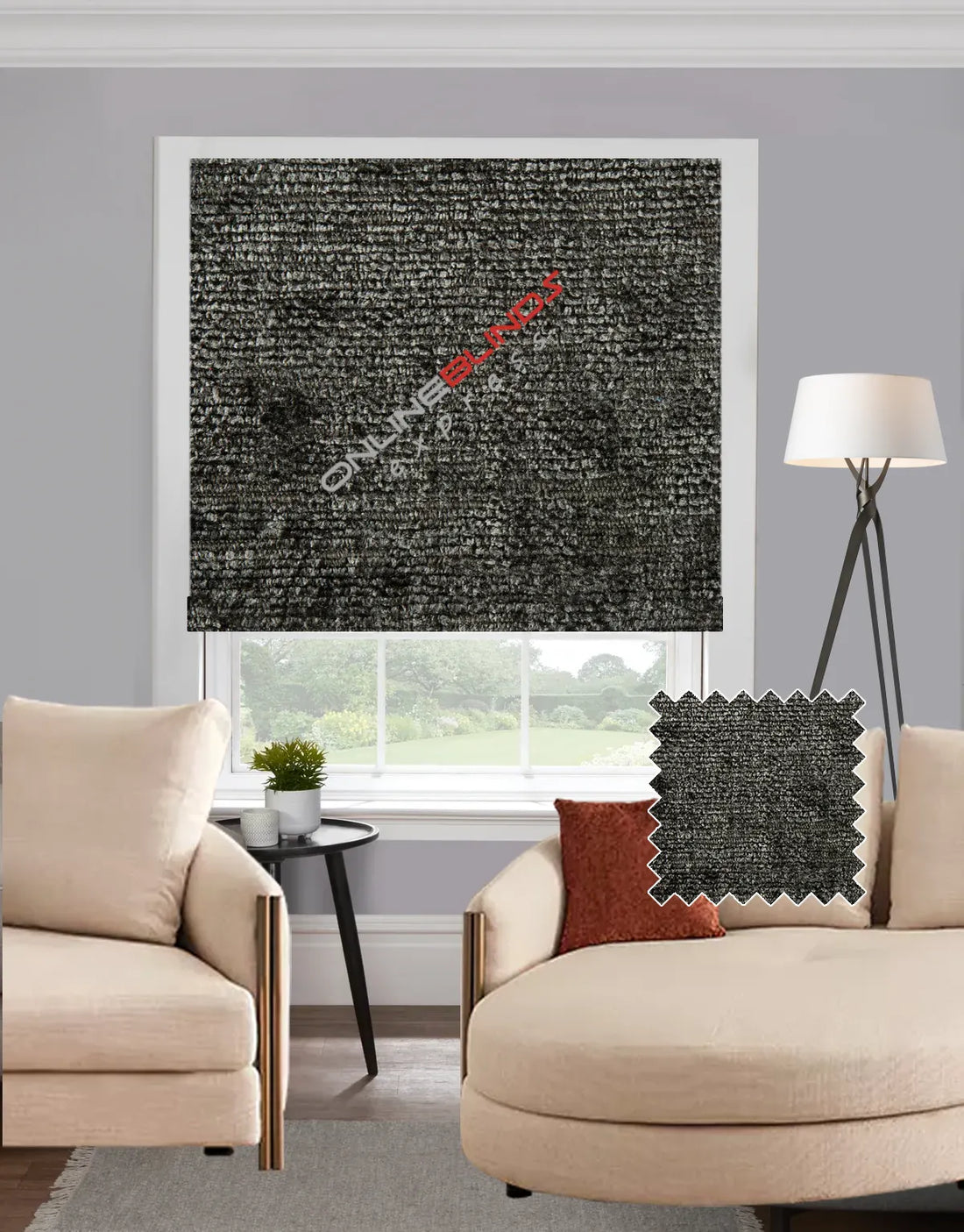 Chenille Charcoal EB - Roman Blind - Online Blinds Express