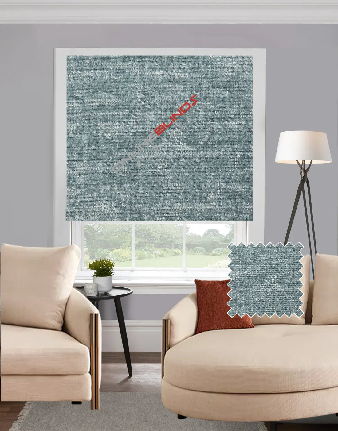 Chenille Duck Egg EB - Roman Blind - Online Blinds Express