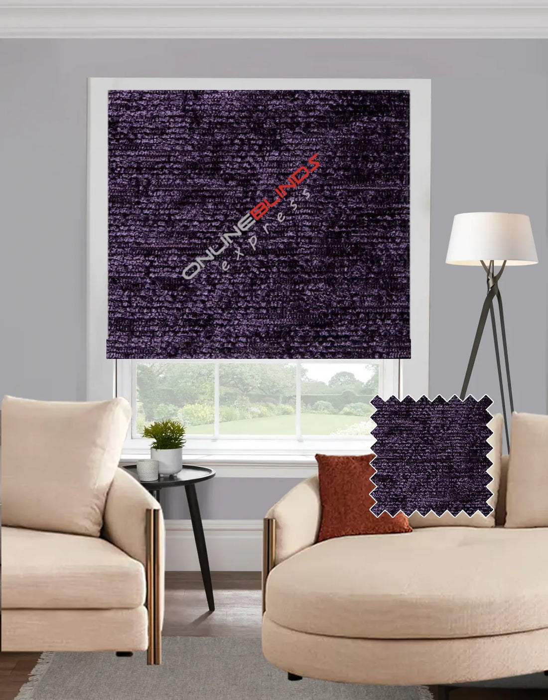 Chenille Purple EB - Roman Blind - Online Blinds Express