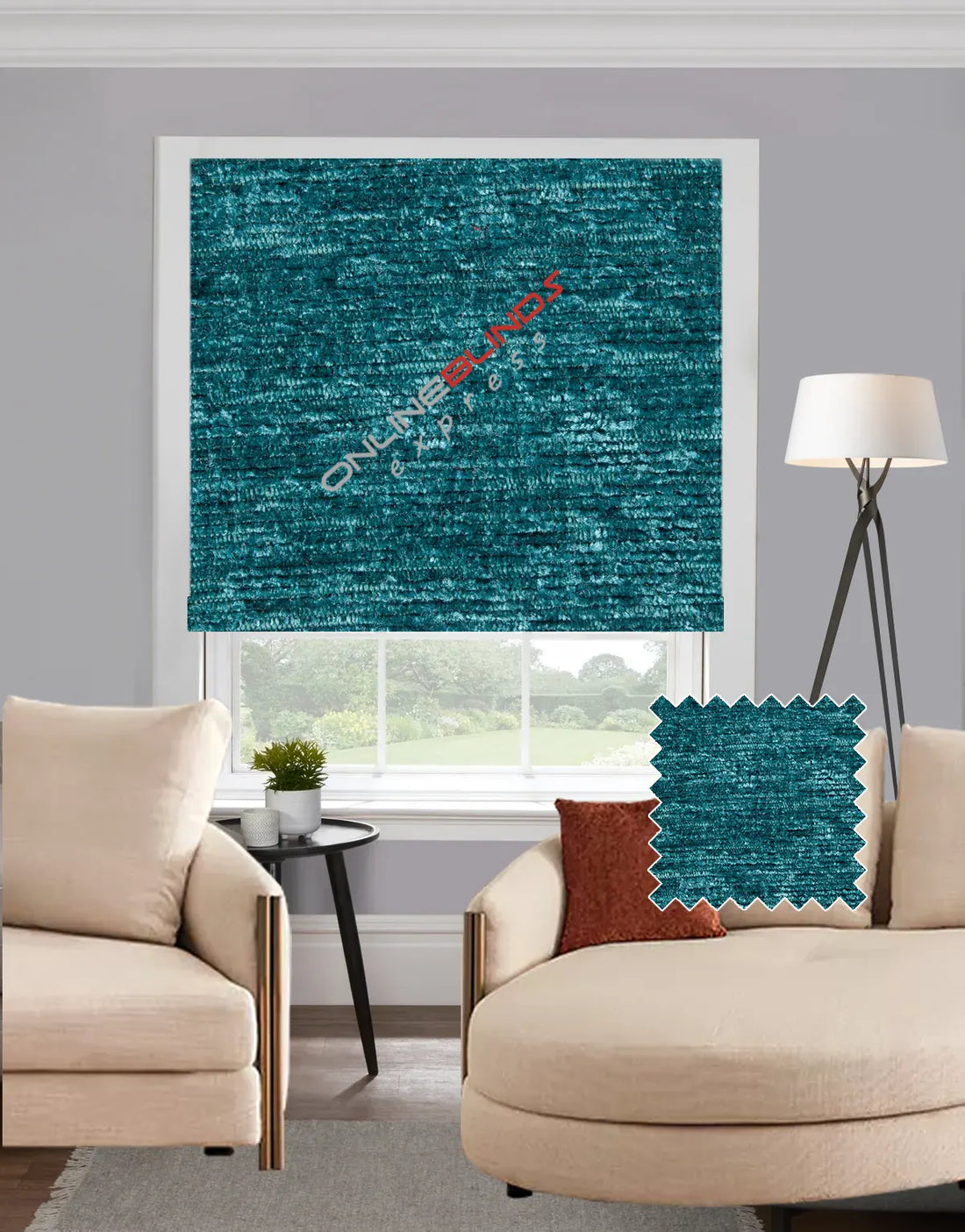 Chenille Teal EB - Roman Blind - Online Blinds Express
