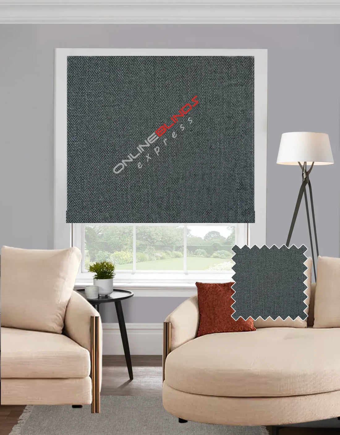 Herringbone Charcoal EB - Roman Blind - Online Blinds Express