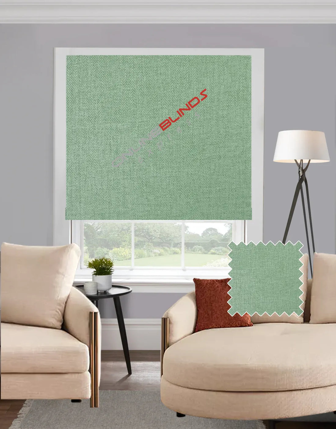 Herringbone Sage EB - Roman Blind - Online Blinds Express