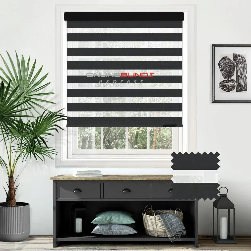 Plain Soft Black Motorised Day and Night Blind - Online Blinds Express