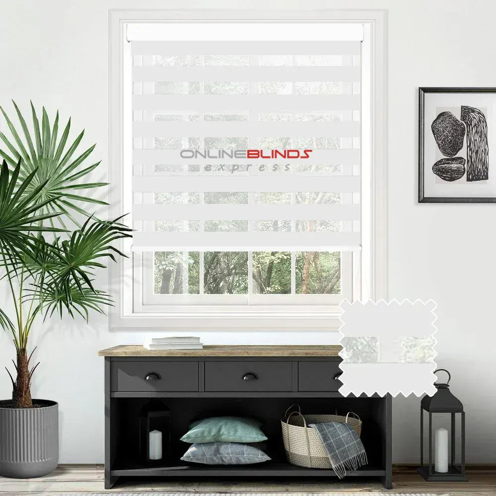 Plain Soft White Motorised Day and Night Blind - Online Blinds Express