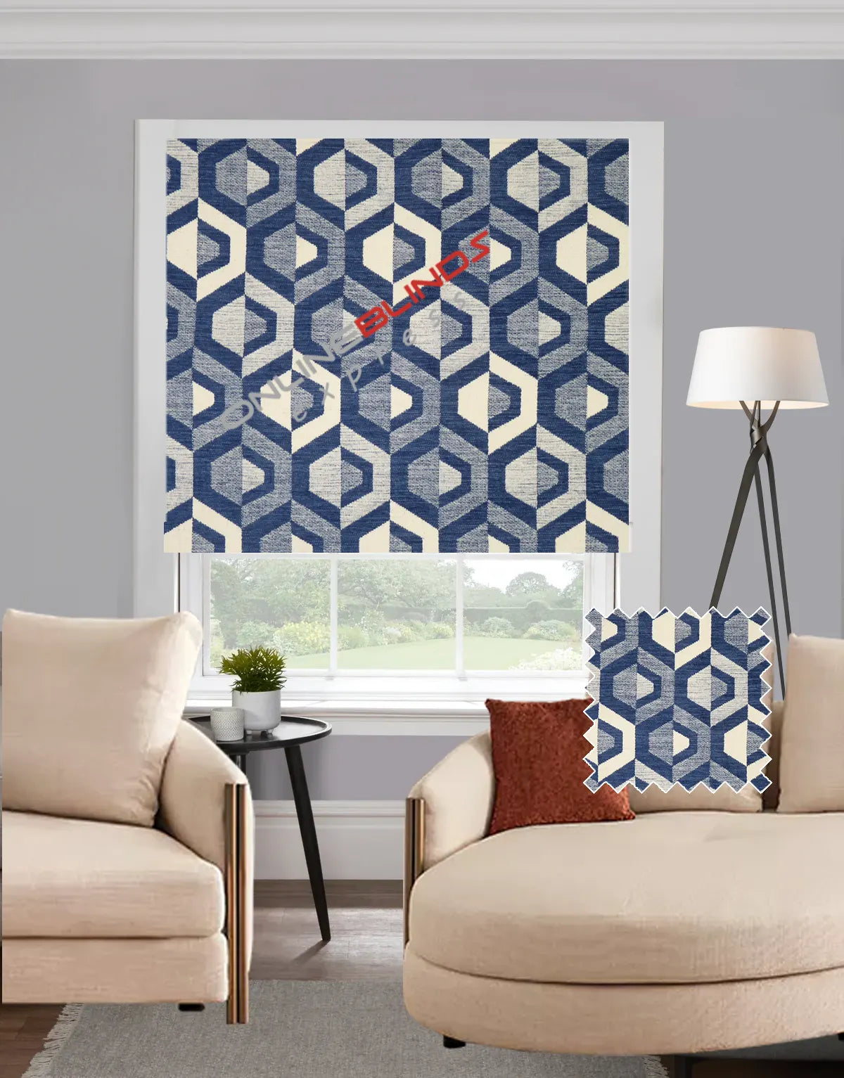 Santorini Navy EB - Roman Blind - Online Blinds Express