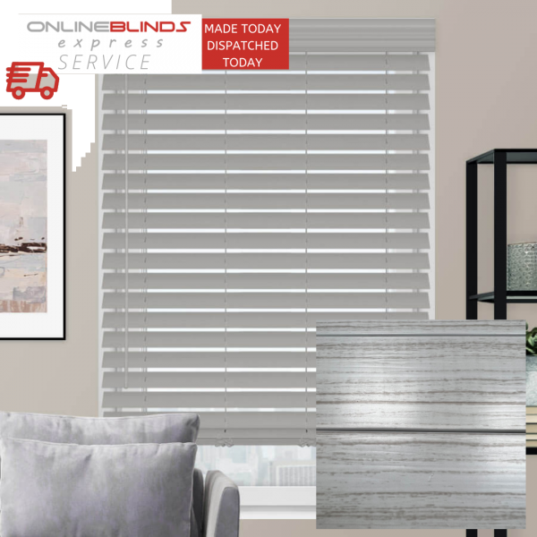 Octavia Grey Grain Faux Wooden Blinds - With/Without Tape