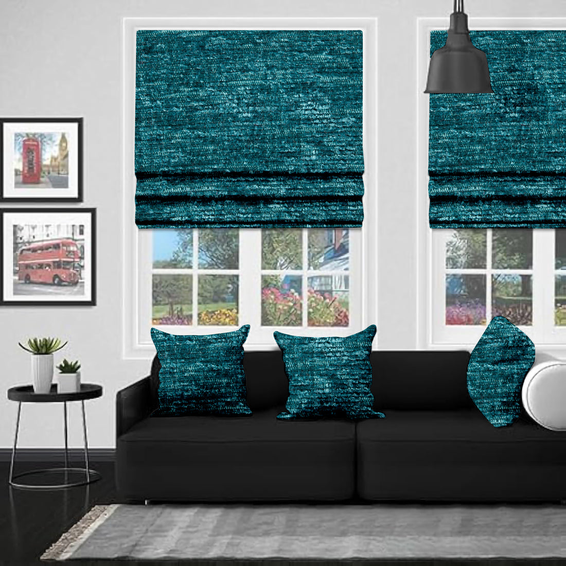 Chenille Teal EB - Roman Blind