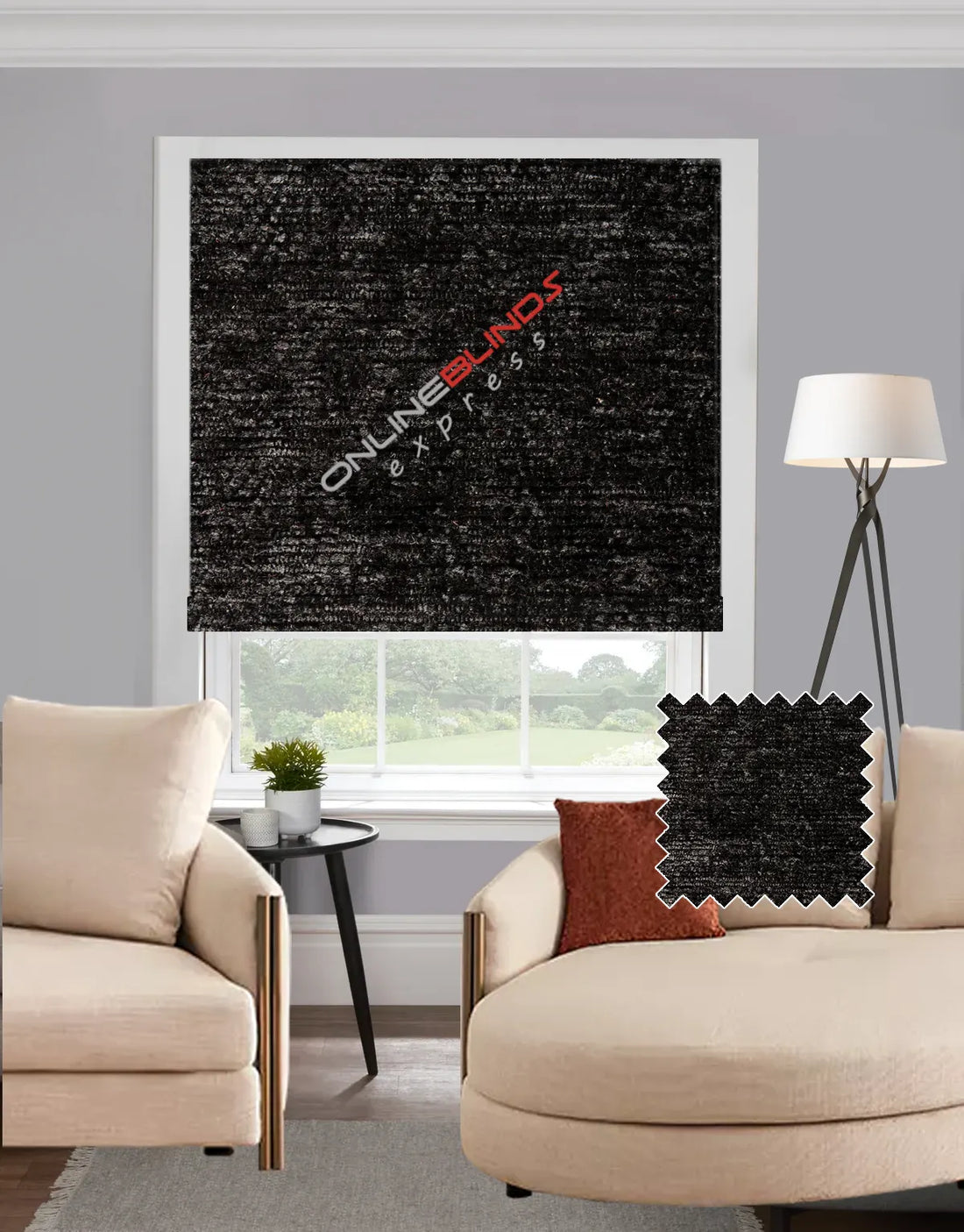 Chenille Black EB - Roman Blind