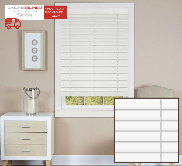 Impress White Grain Faux Wooden Blinds - With/Without Tape