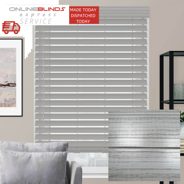 Grey Grain Faux Wooden Blinds - With/Without Tape